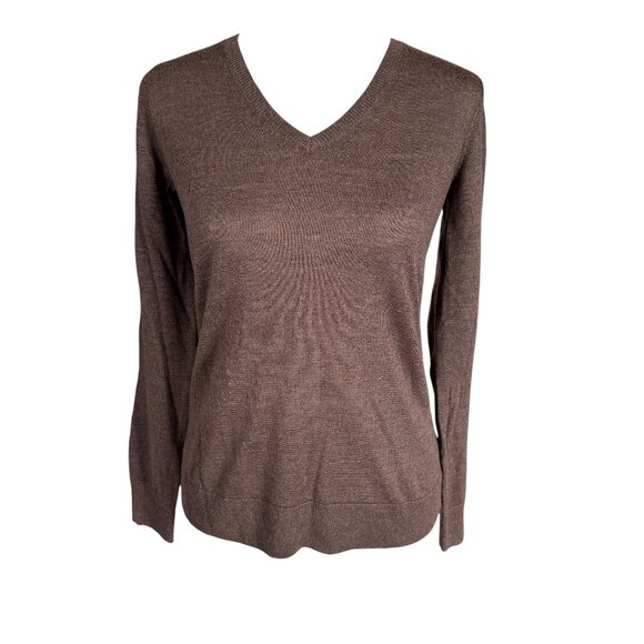 Talbots petites SP brown long sleeve v-neck pullover lightweight wool sweater - Picture 1 of 10